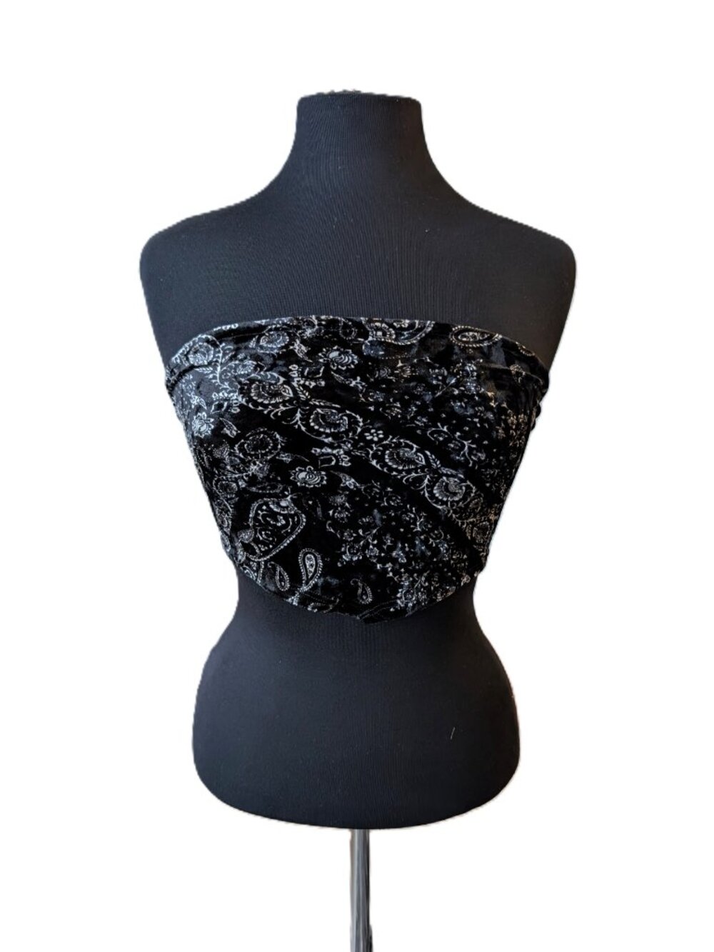 NWOT Black Burnout Velvet Paisley Tube Top | Medium
